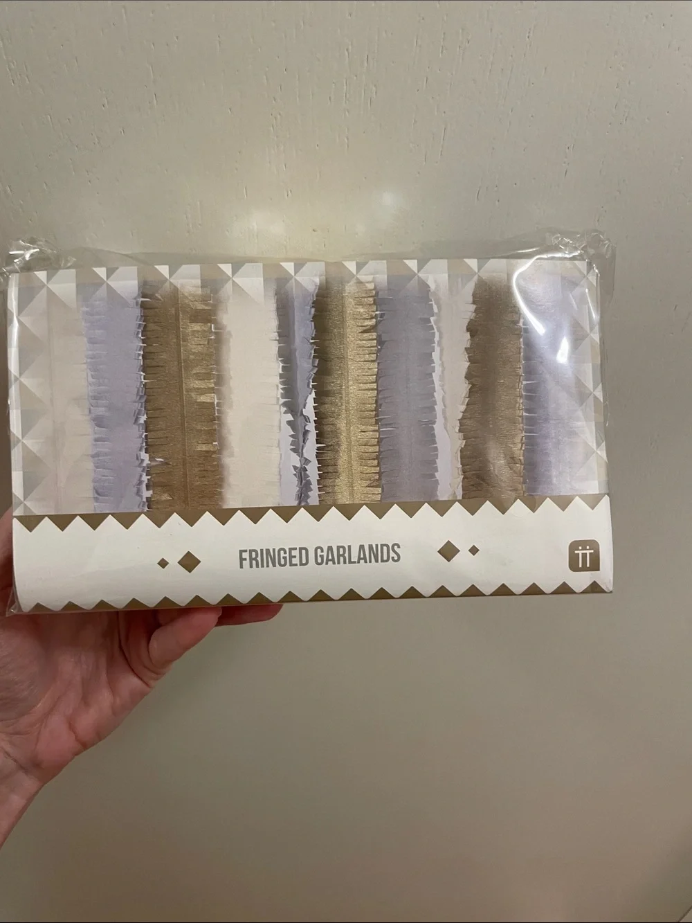 Paper Source Fringed Garlands in Gold, White, Gray